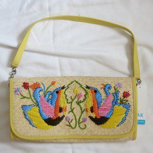 The Sak Embroidered and Woven Clutch in Yellow NWT